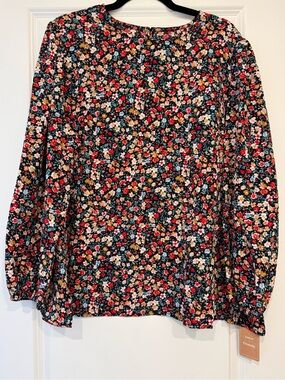 Frenchy by Shein Black Floral Long Sleeve Blouse - Red, Cream, Blue